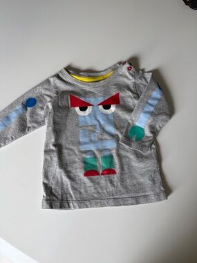 Fendi Grey Long-Sleeve Kids Tee with Colorful Robot Motif